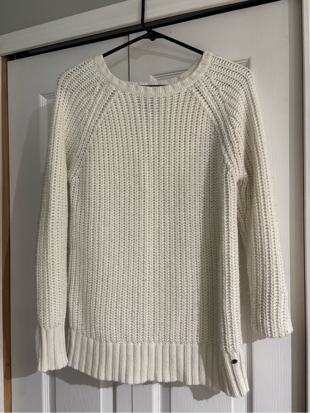 American Eagle Outfitters Cream Waffle Knit Scoop Crew Sweater